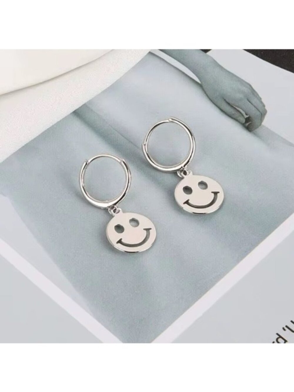 925 Sterling Silver Smiley Face Hoop Earrings